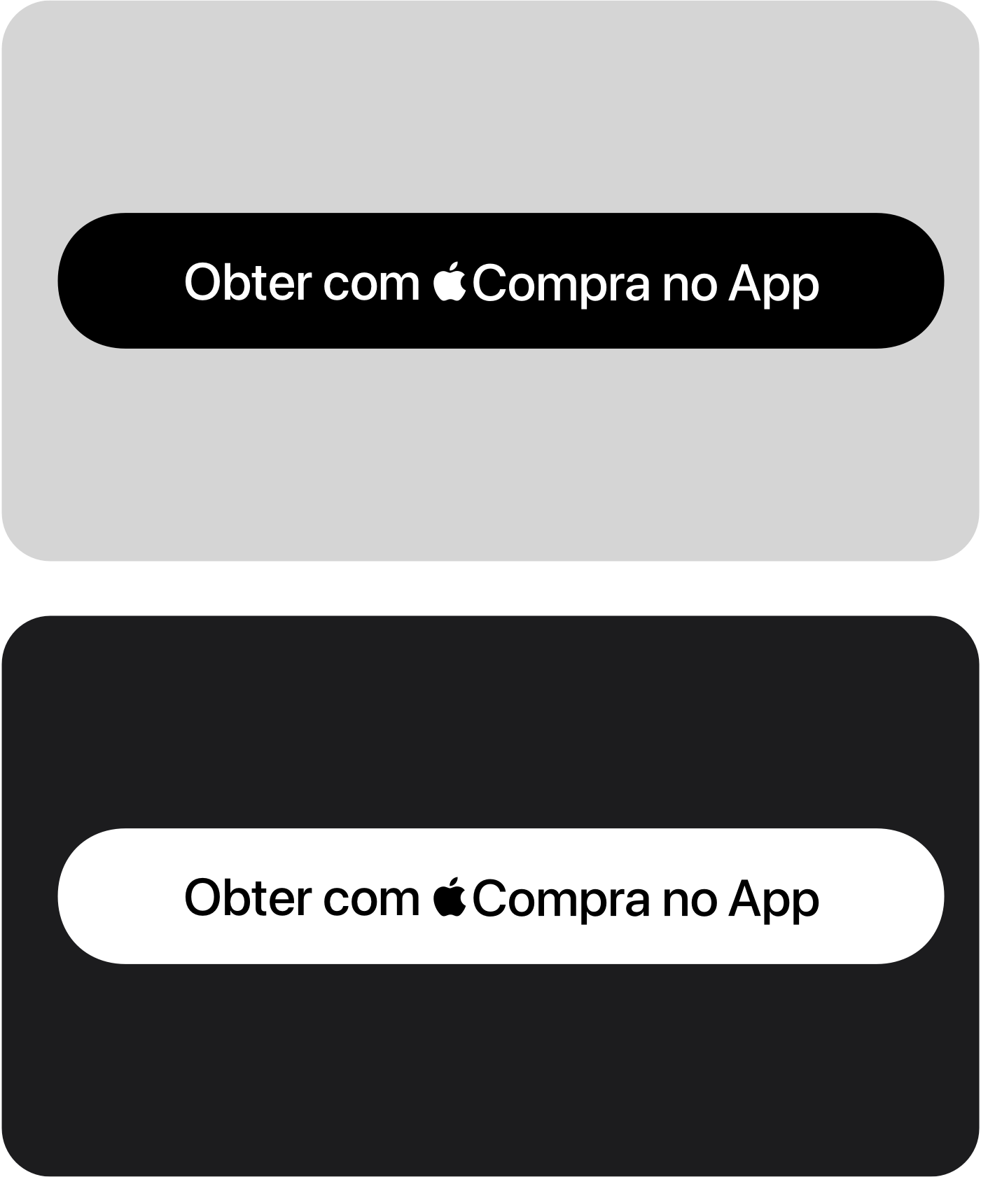 Diretrizes de cores para o uso das marcas da Compra no App com a Apple em preto e branco sobre diferentes tipos de fundo.
