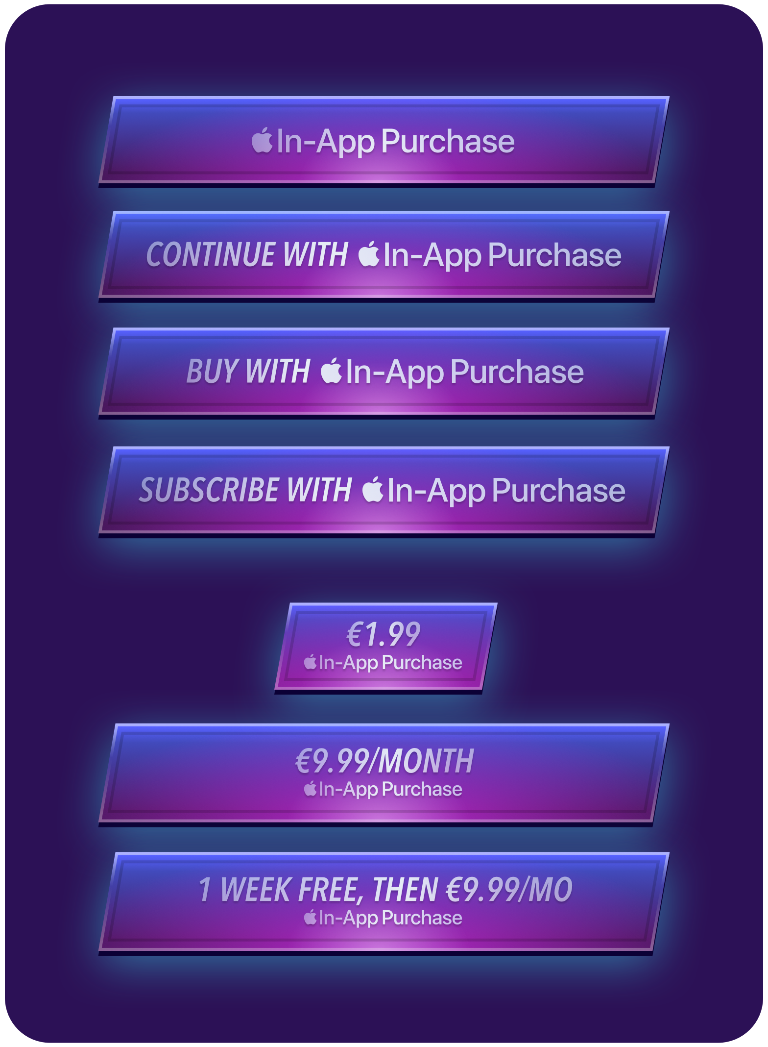 Examples of custom Apple In-App Purchase buttons with integrated Apple branding
