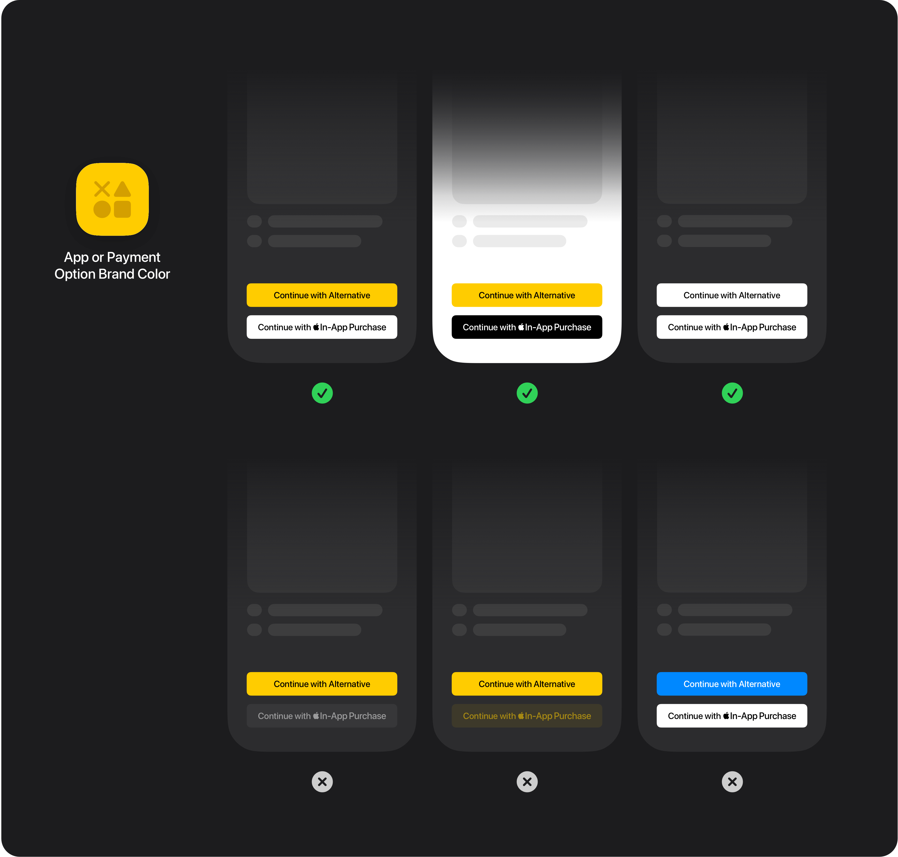 Examples of a branded button with Apple In-App Purchase buttons