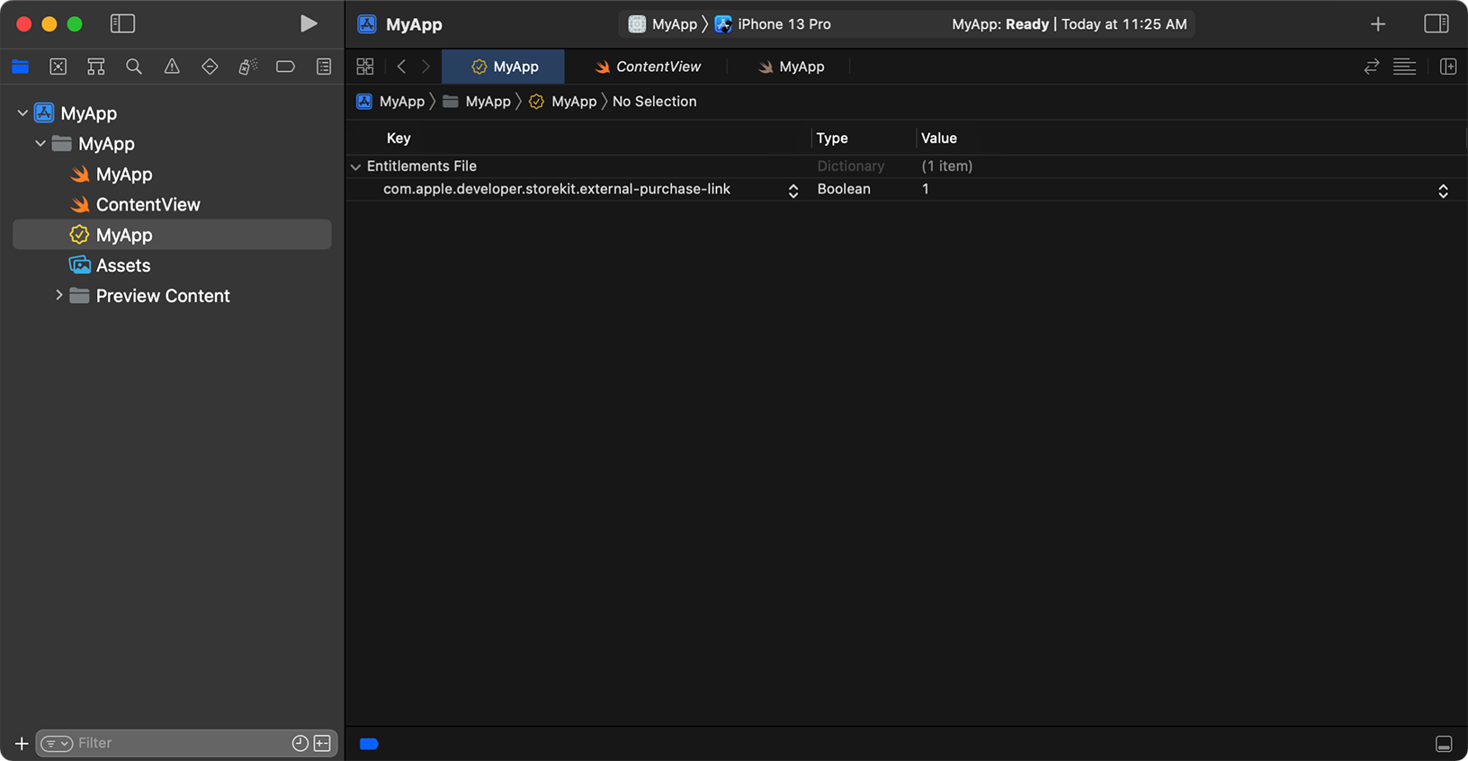 Screenshot of the entitlement being enabled in Xcode