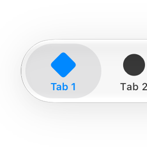 A screenshot of a tab bar in iOS, with the first tab selected. The symbol and text label of the selected tab bar item are blue.