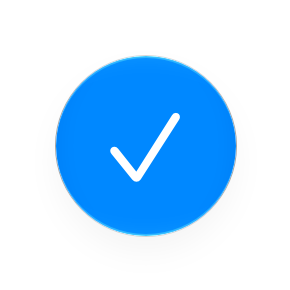 A screenshot of the Done button in iOS, which appears as a checkmark on a blue Liquid Glass background.