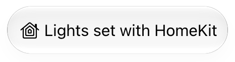 The first in a series of images showing examples of the HomeKit icon when used in text. In this example, the icon correctly appears first in the line, and then the text 'Lights set with HomeKit.'