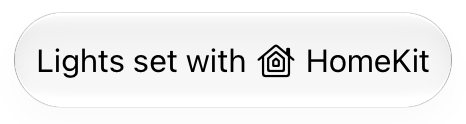 The second in a series of images showing examples of the HomeKit icon when used in text. This example depicts the icon incorrectly positioned after the word 'with' in the text 'Lights set with HomeKit.'