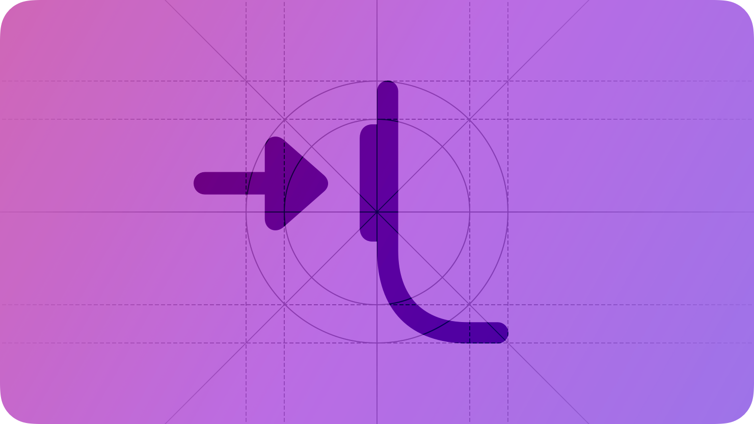 A sketch of an arrow pointing toward the Action button on Apple Watch, suggesting initiating an action. The image is overlaid with rectangular and circular grid lines and is tinted purple to subtly reflect the purple in the original six-color Apple logo.