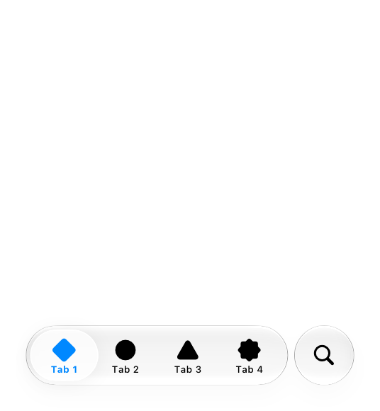 An illustration of a tab bar at the bottom of an iPhone screen. A tab for search appears on the trailing edge as a separate button.