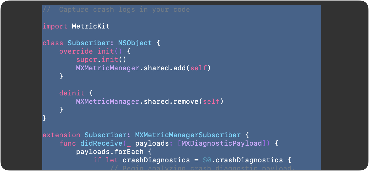 Screenshot of a crash log being copied with Copy Code